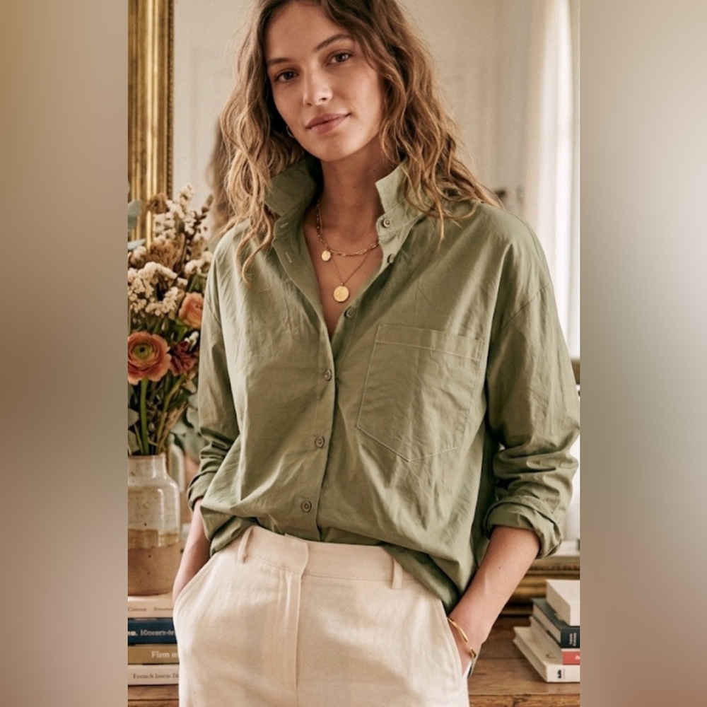 The Oversized Sage 100% Cotton Button Down – Size S/M